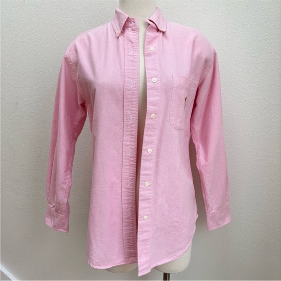 Ralph Lauren Vintage Oxford Shirt Crest 90s Button Down Blouse Pink Size Small 4 - Picture 4 of 14